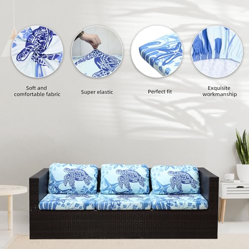 Image of 8Pcs Stretch Patio Cushion Covers,Outdoor Couch Covers Replacement,Outdoor Couch & Sofa Slipcovers,for Patio Furniture Cushion Covers,Washable Reusable Furniture Protector (Sea Turtle,Cover Only)