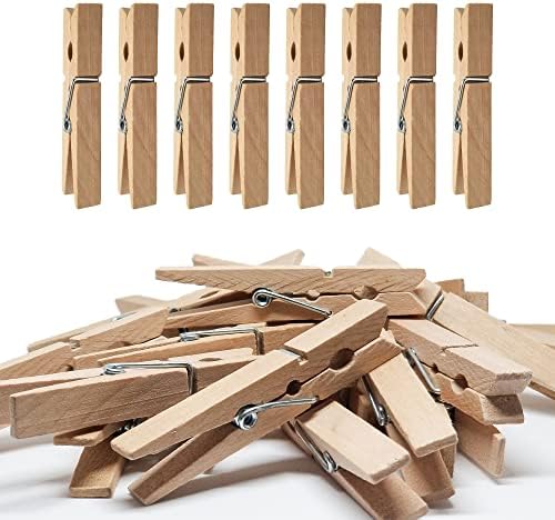 blacksheep Zenia Pegs Clothes Pins Heavy Duty Outdoor with Spring, Wooden Clothespins for Crafts and Hanging Clothes on Clothesline Laundry, 2.8 inch, Pack of 50, Brown, 00-02