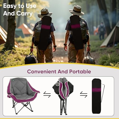 Northroad 2 Pack Sillas de Camping Sobredimensionadas, Silla Plegable Almohadillada para Exterior con Porta Vasos y Bolsa de Transporte, Capacidad 300 lbs, Gris y Púrpura miniatura 5