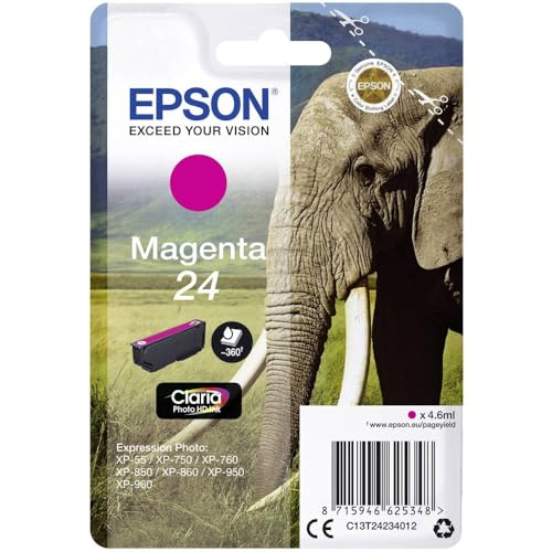 Epson 24 Magenta Elephant Genuine, Claria Photo HD Ink Cartridge