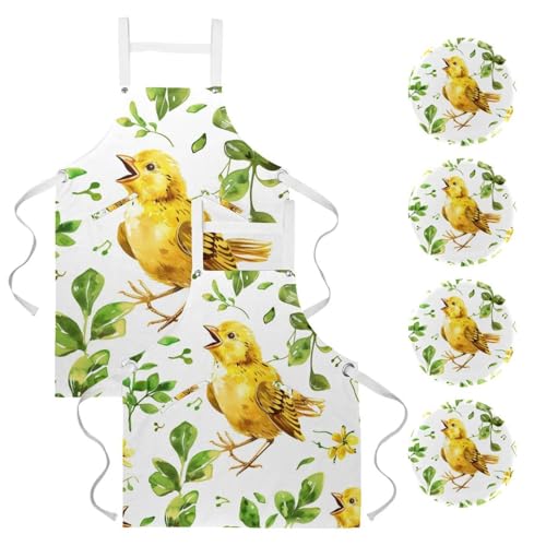 Lot de 2 tabliers de cuisine homme femme doux motif poussin