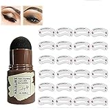 Eyebrow Stamp Waterproof, Brow Stamp Shaping Kit Eyebrow Definer, with 24 Reusable Eyebrow Stencils, Hairline Shadow Powder Stick (Black-brown)