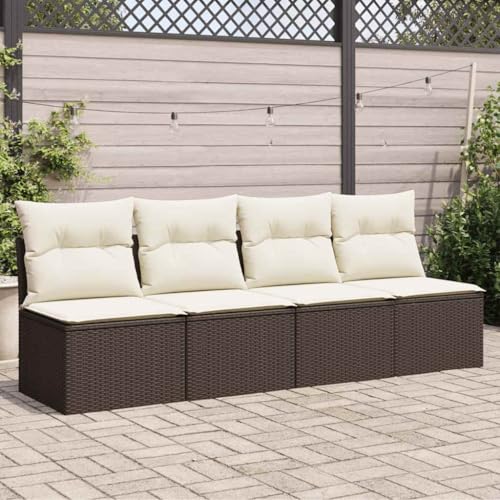 Lumanois Canapé de Jardin avec Coussins 4 Places Marron résine tressée Mobilier de Jardin Brun,366203