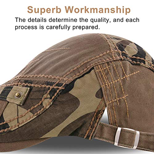 M Moacc Men Beret Hat Cotton Buckle Adjustable Newsboy Hats Cabbie Gatsby Cap Flat Driving Caps,Camo Army #12941 #TOP4