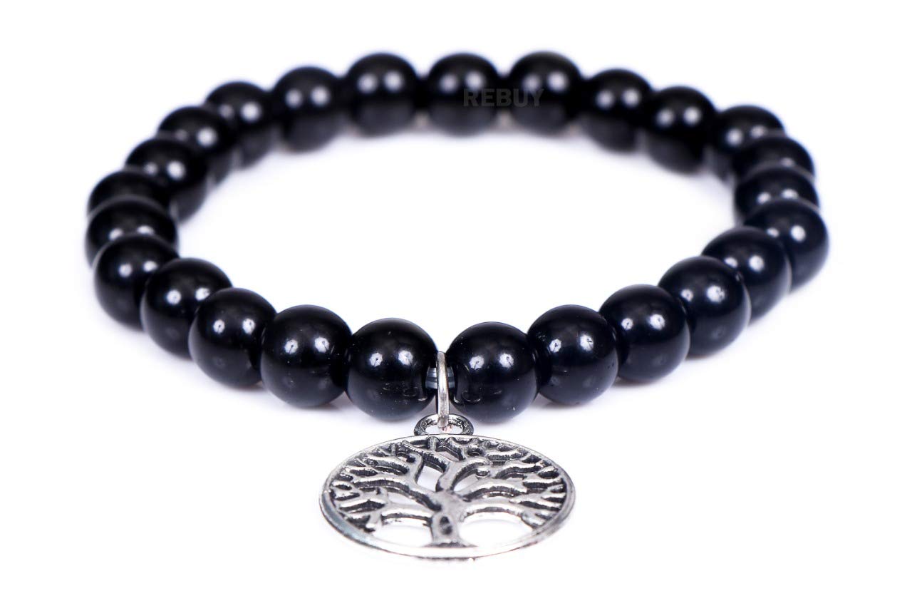 REBUY Black Tourmaline Stone Bracelet With Tree Charm For Both Men & Women Hand | Reiki Crystal Healing Bracelet Help To Protect Against Negative Energy | 8mm Bead size, Pack of 1 (B08NXJ9P35) Amazon Price History, Amazon Price Tracker