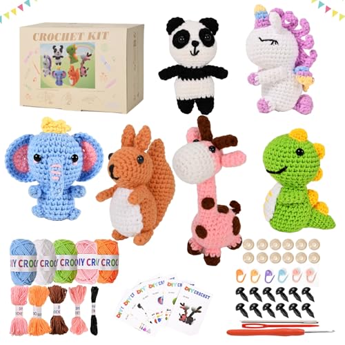 Alutaba 6Pcs Häkelset für Anfänger Tier-Häkel-Set für Erwachsene mit Videoanleitungen DIY Strick-Set für Häkelliebhaber Tolles Geburtstags- und Festtagsgeschenk Handgemachtes Geschenk