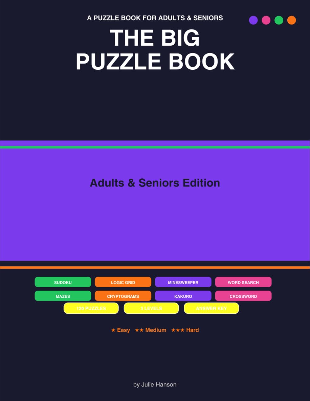 The Big Puzzle Book: Adults & Seniors Edition: 120 Puzzles — Sudoku, Logic Grids, Crosswords, Kakuro, Minesweeper, Word Search, Mazes & Cryptograms