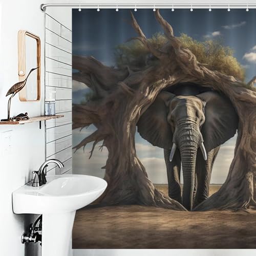 Rideau de douche ElephFourmi en polyester lavable imperméable 168x183cm avec crochets - 6