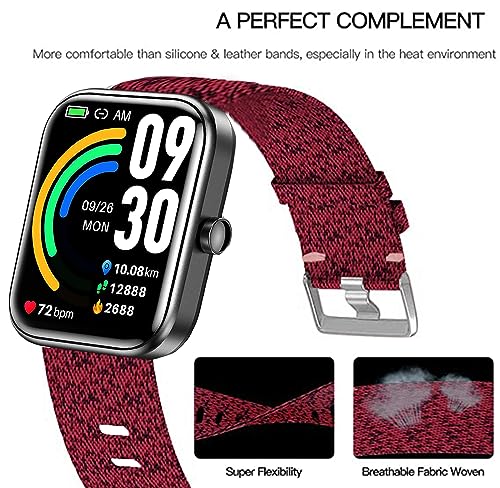Lamshaw Compatible with TOZO S3 Smart Watch Bands, Breathable Nylon Woven Fabric Replacement Accessory Strap Compatible with TOZO S3 1.83 Inches Smart Watch (Red)
