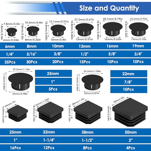 Image of smseace 310Pcs 3-Type Rubber Plugs, Plastic Hole Plugs, Square Tubing End Caps 20-Sizes 2 inch 1-1 /2 inch 1-1 /4 inch 1 inch 3 /4 inch 5 /8 inch 1 /2 inch 3 /8 inch 5 /16 inch 1 /4 inch 1 /5 inch for Furniture,Offices,Kitchens in Biscuits & Plugs