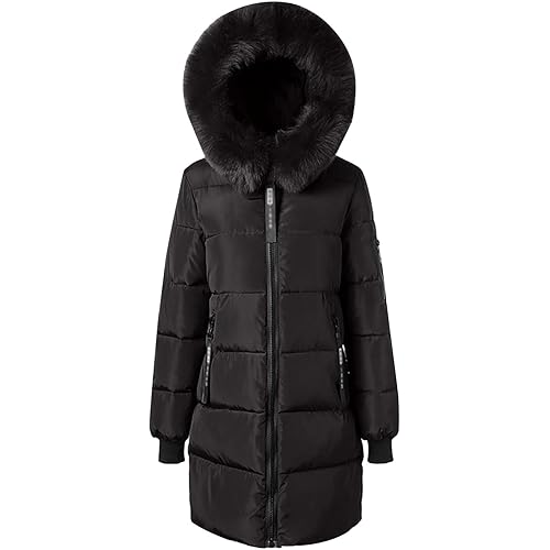 Women's Winter Puffer Coat Windproof Long Warm Down Coats Thicken Hooded Fleece Lined Faux Fur Jacket with Pockets