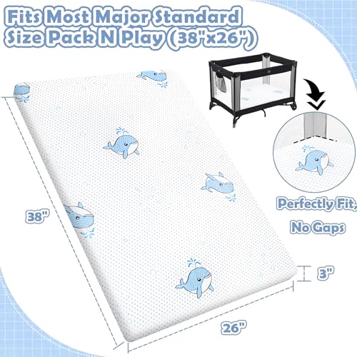 Image of Pack and Play Mattress, 38 inchx26 inch High Density Soft & Firm Memory Foam Pack N Play Mattresses, Mattress for Pack and Play for Pack N Play with Non-Slip Bottom Washable Cover