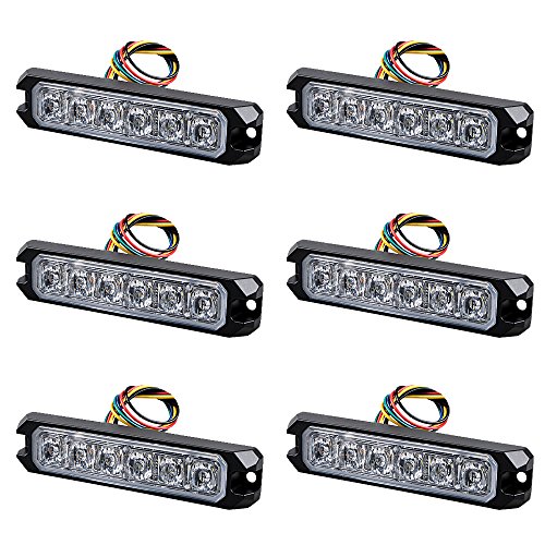 Astra Depot 6pcs AMBER&WHITE 30W 6-LED IP68 Emergency Warning Hazard Surface Mount Synchronous Flashing Strobe Light Car Truck 12V-24V