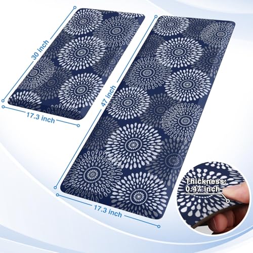 LuxStep Kitchen Mats for Floor,0.47 inch Thicker Cushioned Rug Anti-Fatigue Mats for Kitchen Decor Accessories,Waterproof Non-Slip Mats and Rugs Set for Office,Laundry 17.3\"×29\"+17.3\"×47\",Blue - Thumbnail 2