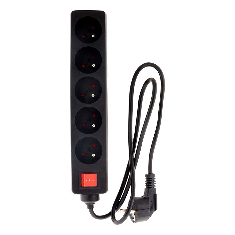 Zenitech - Listwa Zasilająca 5-Gniazdowa 16A z Wyłącznikiem - Czarna - Zabezpieczenie Dzieci - Certyfikat NF - Kabel 1m HO5VV-F 3G1 mm² - Idealna do Urządzeń i Oświetlenia