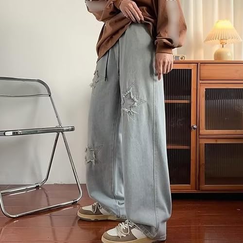 Men Ripped Patch Denim Pant Trendy Hip Hop Baggy Straight Leg Jeans Streetwear Stylish Printed Cargo Trousers2