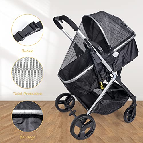 Homord Moskitonetz Kinderwagen - Universal Insektenschutz für Kinderwagen & Buggy Reißfest Mückennetz Fliegennetz - idealer Schutz vor Wespen & Stechmücken Schwarz-ohne Stützstangen