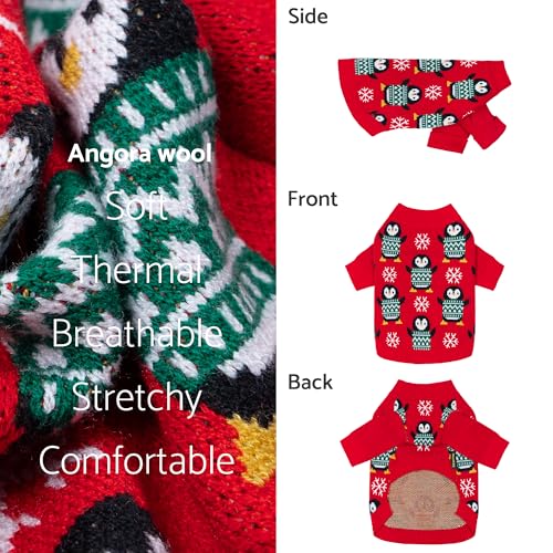 Image of Fitwarm Funny Penguins Dog Ugly Christmas Sweater, Winter Dog Clothes for Small Dogs Girl Boy, Pet Xmas Outfit, Green, Red, White, Large