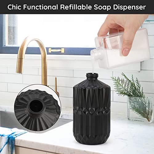 Image of Segbeauty Black Soap Dispenser, 2pcs 15.2oz Glass Pump Bottles with Labels for Farmhouse Decor, 450ml Empty Refillable Kitchen Soap Dispenser Set Bathroom Accessories for Western Modern Home Decor