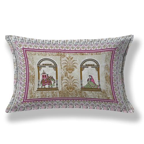 Image of 100% Cotton Single Bedsheet with 1 Pillow Cover | 240 TC Pure Cotton Flat Bed Sheet | Traditional Jaipuri Printed Bedding Set | Soft & Breathable | 60 x 90 Inch (Rangmahal Single 60)