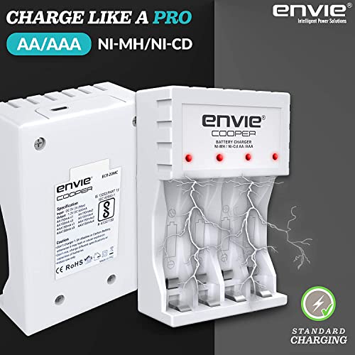 Image of ENVIE (ECR20MC+4xAAA1100) Cooper Standard Rechargeable Battery Charger for AA & AAA Ni-mh /Ni-Cd with 4xAAA1100mah Rechargeable Batteries & LED Indicator