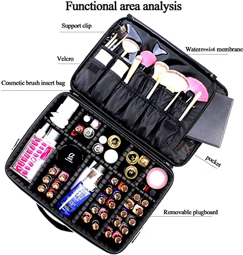 Image of Travel Makeup Case, Professional Cosmetic Train Cases Artist Storage Bag Make Up Tool Boxes Brushes Bags with Compartments Vanity Organizer (16 INCH(1 Layer), Black)