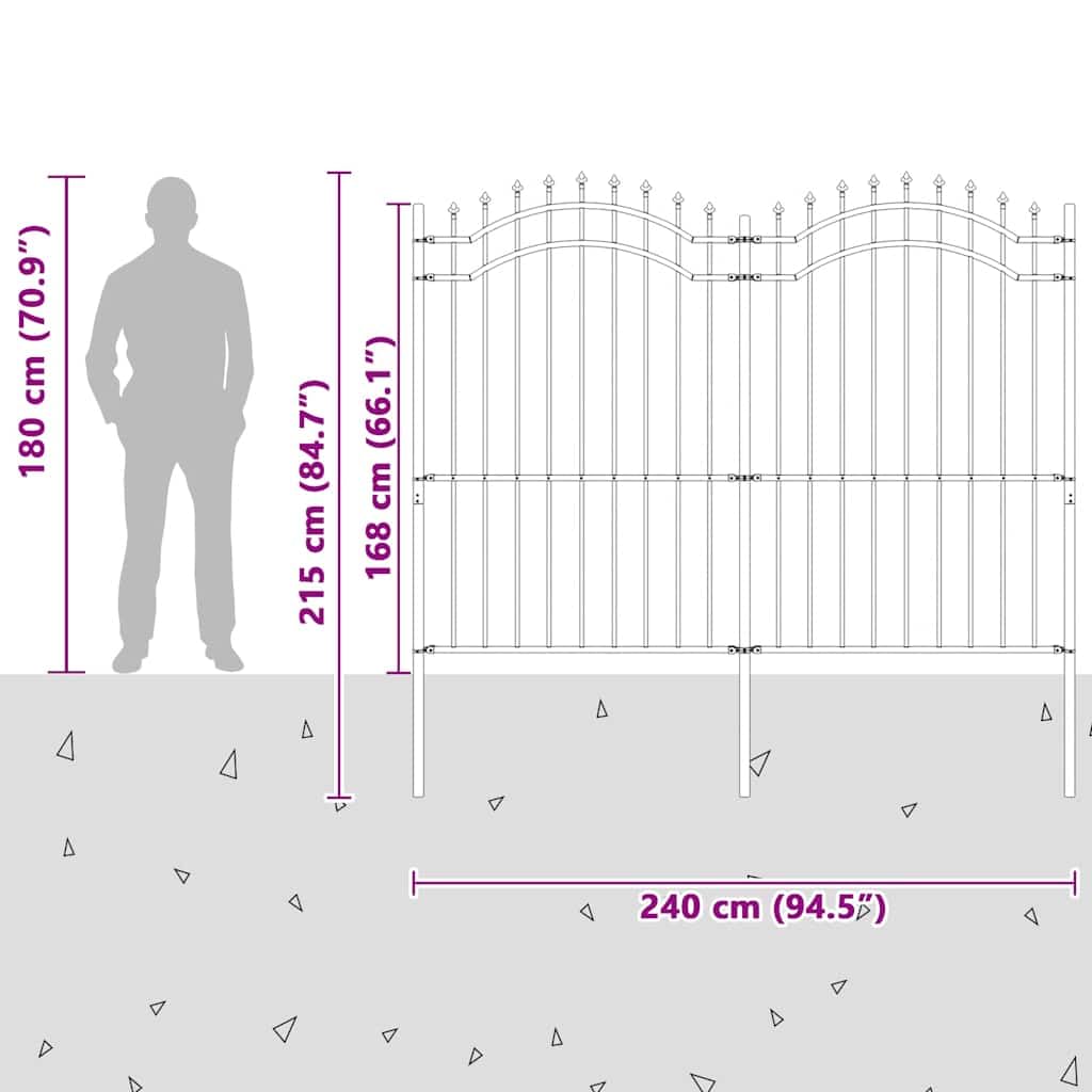 vidaXL Recinzione da Giardino Woerden con Punta a Lancia Nera 240x175 cm in Acciaio