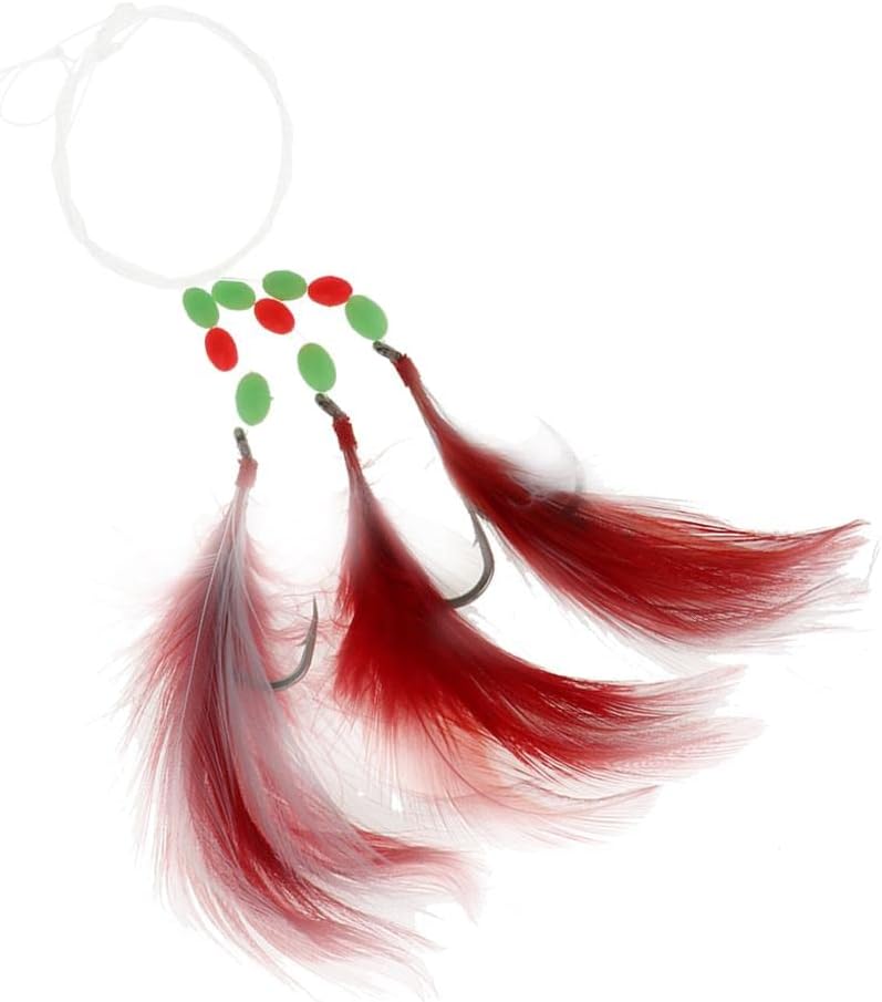 10pcs Mackerel Rigs Skirt Trolling Lures - Carbon Steel, Artificial Feather - Catch More Fish, Great for Marlin, Bass, Mackerel - 4 Stylish Colors - Fishing Bait Lures - Red and White