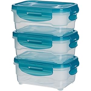 Amazon Basics Frischhaltedosen luftdicht, 3er-Set, 3 x 0,6 l – Hellblau