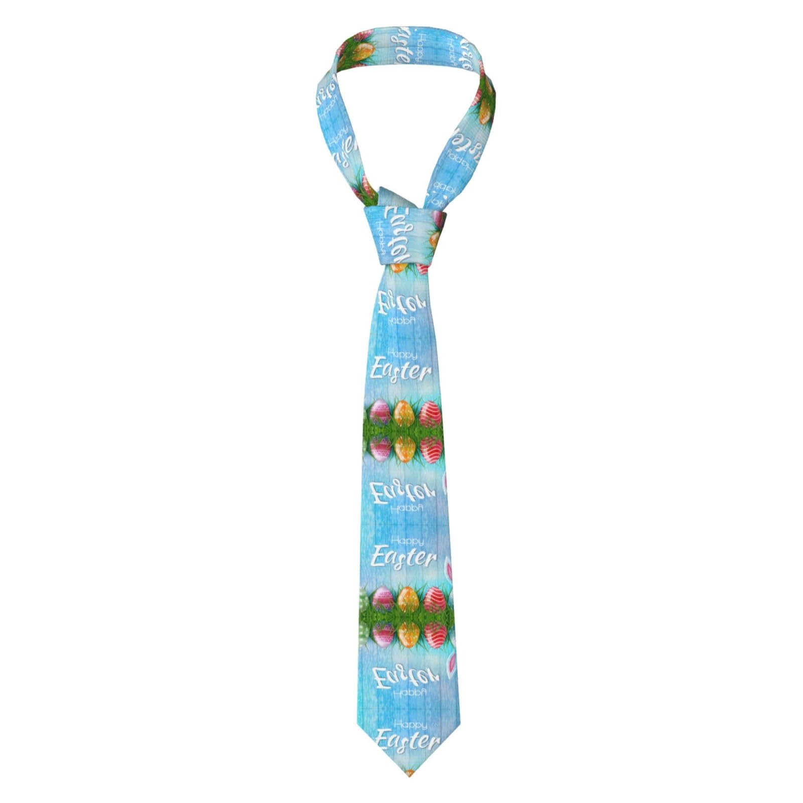 Blwslc Men's Black Adult Business Ties Easter Egg Bunny Grass Wooden Printed Ties Anti-Drift Buckle Design A Must-Have For Business Meetings