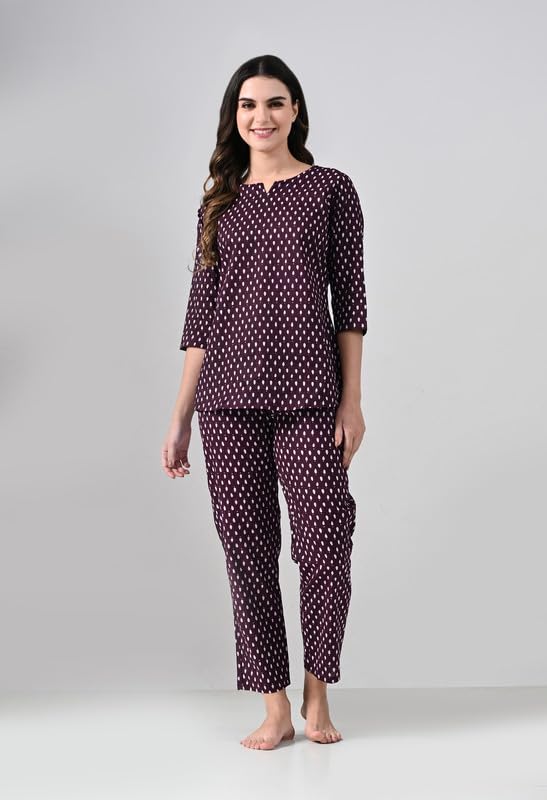 Image of Ichaa Women's Cotton Nightwear Set - Printed Top & Pajama