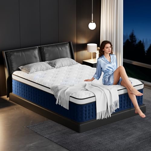 PUBPLON Queen Mattress, 14 Inch Hybrid Mattress Queen Size in a Box with Gel Memory Foam [New Version], Individually Pocket Coils Springs, Pressure Relief Motion Isolation, Edge Support, Medium Firm