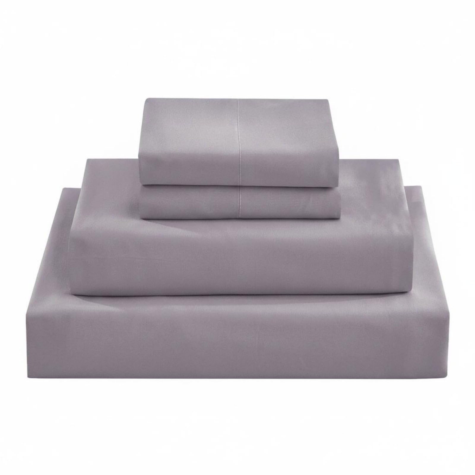 Parure de lit 4 pièces drap housse tissu brossé gris clair taie oreiller lit 1 place