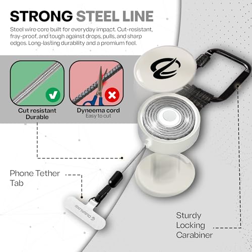 Image of ClutchLoop Anti-Theft Phone Tether - Universal Adhesive Anchor, Retractable Steel Line and Locking Carabiner