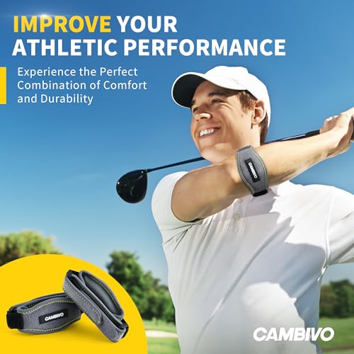 Image of CAMBIVO 2 Pack Tennis Elbow Brace Strap for Tendonitis, Dark Gray | EVA Compression Pad, Adjustable Strap with Premium Velcro, for Men and Women, Golfer's Elbow, Counterforce Brace, Breathable