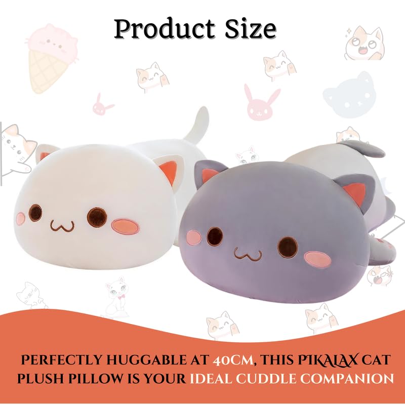 Image of Peach Goma Cat Plush - Soft Cat Plush Pillow - Adorable Grey Goma & White Peach Stuffed Animal Toy, Perfect for Cuddling, Decor, Gifts for Kids, Boyfriend, Girlfriend - Elegant Plush - 40cm