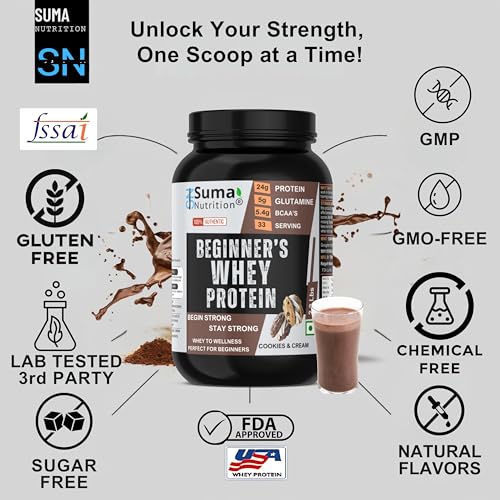 Image of Beginners Whey Protein Powder - 1Kg with Free Shaker | Sugar Free | Support Muscle Growth & Easy to Digest