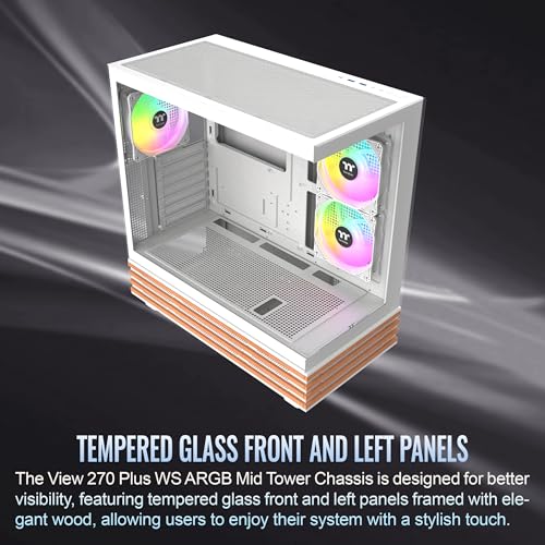 Image of Thermaltake View 270 Plus WS ARGB; Mid Tower; 3x120mm Lite Fans Included; 360mm Radiator Support; 420mm GPU Clearance; Bottom Wood Trim; E-ATX /ATX /mATX /mITX; 220mm PSU Clearance;Snow; CA-1Y7-00M6WN-WS