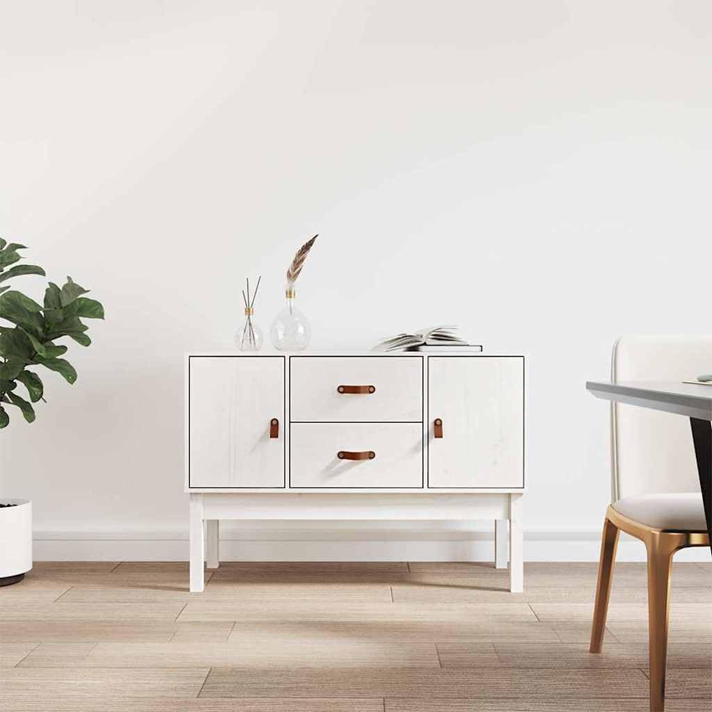 Credenza bianca, 110 x 40 x 78 cm, in legno massello di pino