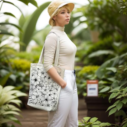 Image of itgowisa Canvas Tote Bag with Zipper Pocket, Travel Shopping Book Bag for Women, Gifts for Teachers, Nurses, Plant Lovers