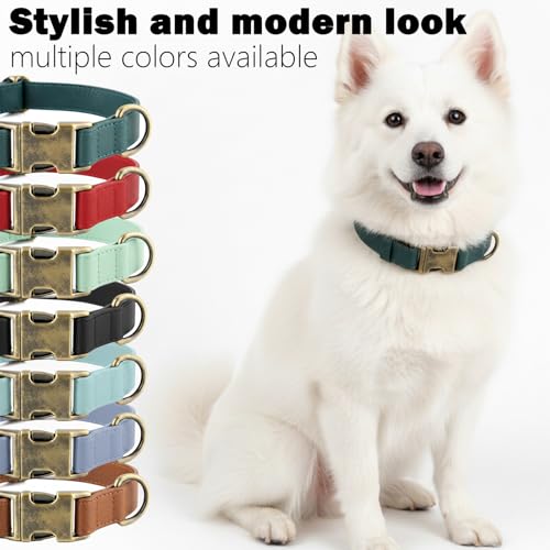Image of B&F Dog Collar for Medium Dogs Silicone Leather Dog Collars Soft Flexible Waterproof Odor-Proof Durable Thick Classic Adjustable Pet Puppy Collar (Green, Medium (12.5-20 inch Neck))