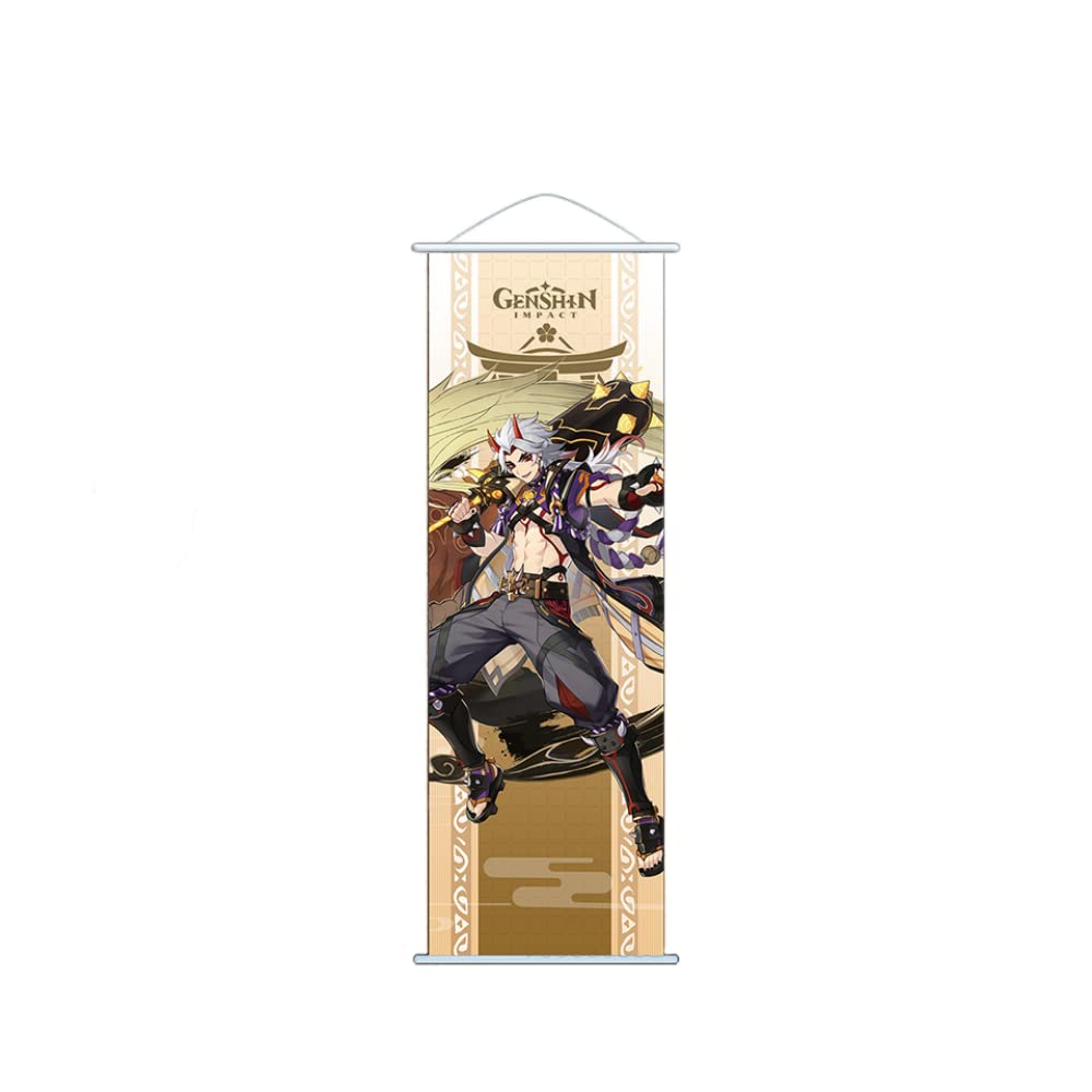 Hanaiette Arataki Itto 1Pc Genshin Impact Hanging Painting Silk Cloth Poster Engraved Scroll Animation Peripheral For Game Lover (Arataki Itto)