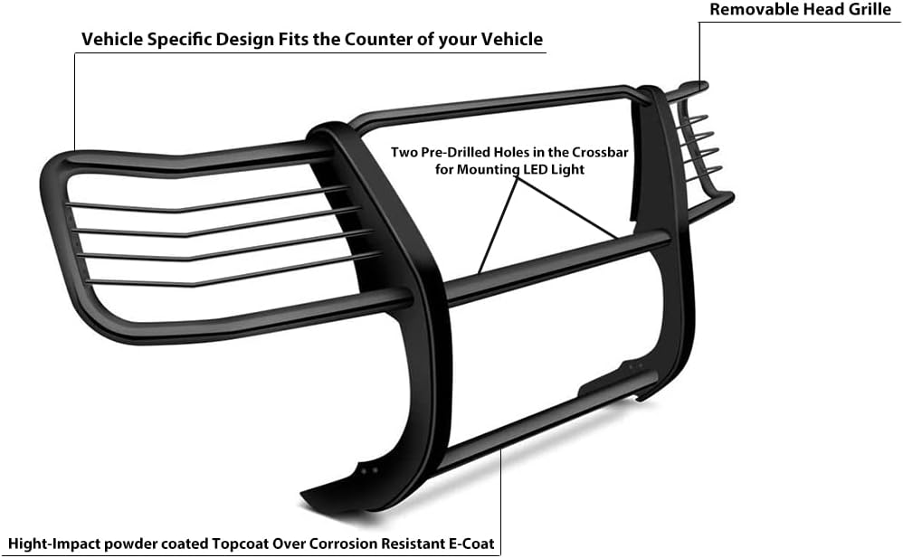Black Horse Grille brush Bumper Guard Modular Black Compatible with 2016-2024 Nissan Titan XD-17NR28MA