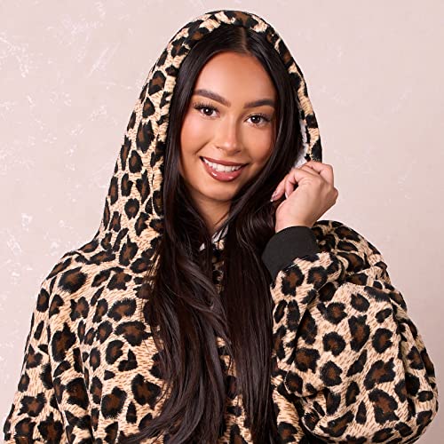 Dreamscene Leopard Print Hoodie Blanket Wearable Sherpa Fleece Throw - Leopard Snuggie One Size - Super Soft Warm Oversized Blanket Hoodie Fot Adults Men Women #TOP1