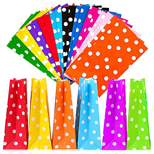 20 Stück Papiertüten 13 x 8 x 24 cm, Wellenpunkt-Taschen Papier für Kindergeburtstag, Hochzeit & Weihnachten, Geschenktüten aus Papier Cover