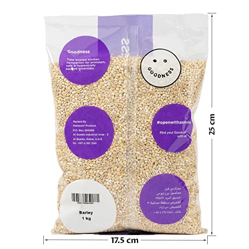 حبوب شعير فاخرة من جودنيس الامارات العربية المتحدة - 1 كجم | حبوب طبيعية وكاملة 100% | غنية بالالياف والبروتين والمعادن | مثالية للعصيدة والحساء واليخنة والخبز وطعام الاطفال | نباتية وغير معدلة وراثيا وخالية من الجلوتين
