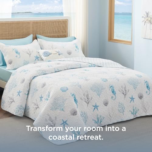 Image of Bedsure Coastal Bedding Queen Size, Reversible Beach Quilt, Ocean Comforter