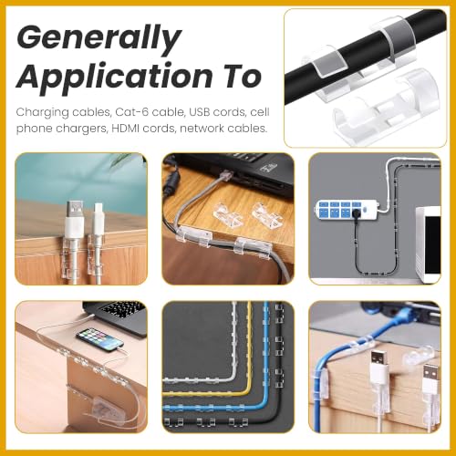 Image of Cable Clips for Wire Management on Wall | Self-Adhesive Wire Organizer Clips for Wall Desk Office Home | Heavy Duty Cable Clips for Laptop Computer (Transparent-40 Pcs)