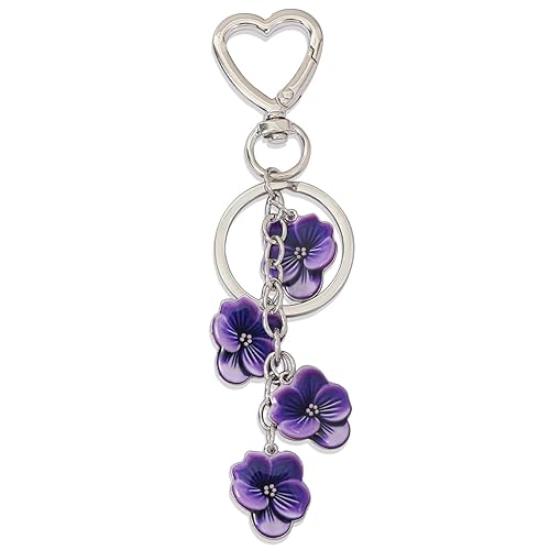 Flower Keychains with Heart Ring Keychain Flower Charm Key Cute Keyrings for Handbag Backpack Bag - Violet