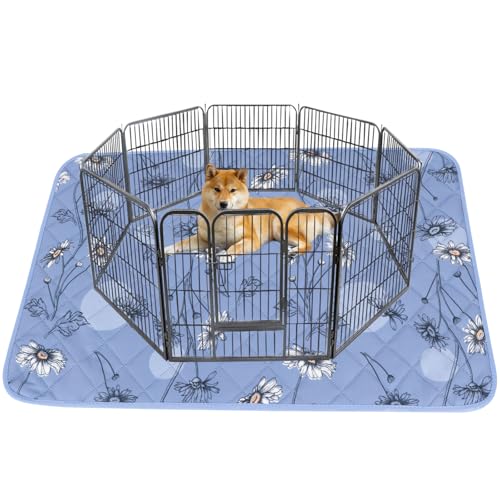 Image of IEUUMLER Washable Pee Pads for Dogs, 1 Pack Non-Slip & Waterproof Pack Whelping Pad, Reusable Washable Puppy Potty Training Pad with Fast Absorbent for Playpen EU007 (Gray Blue Daisy, 48 inchX48 inch-1pcs)